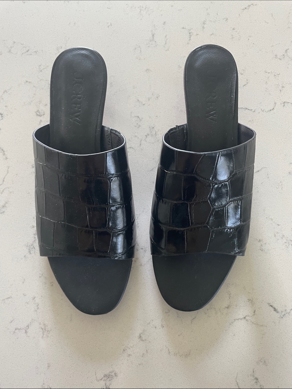 J. Crew Black Croc-Effect Slide Mules, 8.5
